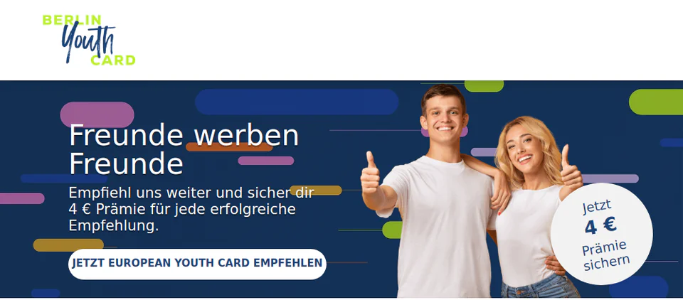 Startansicht der Empfehlungsseite von Berlin Youth Card