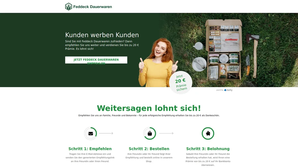 Startansicht der Empfehlungsseite von Feddeck Dauerwaren