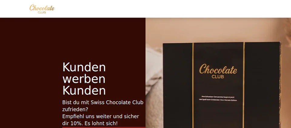 Startansicht der Empfehlungsseite von Swiss Chocolate Club